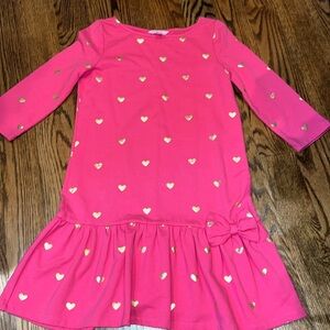 Lilly Pulitzer Girls Hot Pink with Gold Hearts Sweater Dress size XL (12-14)
